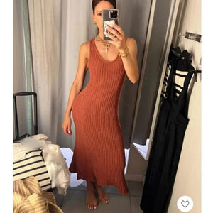 H&M Long Knit Sleeveless Maxi Dress Brick Red Size Medium